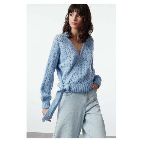 Trendyol Blue Soft Texture Openwork/Hole Detailed Knitwear Sweater