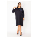 Şans Women's Plus Size Navy Blue Embroidery And Sequin Detail Long Sleeve Dress