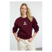 Trendyol Claret Red Relaxed/Comfortable Pattern Embroidered Thick Knitted Sweatshirt