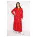 Şans Women's Fujiya Plus Size Woven Viscose Fabric Skirt Tiered Long Sleeve Dress