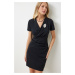 Happiness İstanbul Women's Black Brooch Wrap Collar Mini Woven Dress