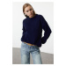 Trendyol Navy Blue Wide Pattern Ribbed Crew Neck Knitwear Sweater