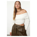 Trendyol Ecru Super Crop Carmen Collar Knitwear Sweater