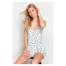 Trendyol Pale Blue 100% Cotton Heart Lace Detailed Rope Strap Knitted Pajama Set