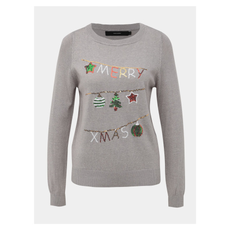 Šedý sveter s vianočným motívom VERO MODA Merry