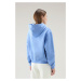 Mikina Woolrich Cotton Fleece Logo Hoodie Modrá