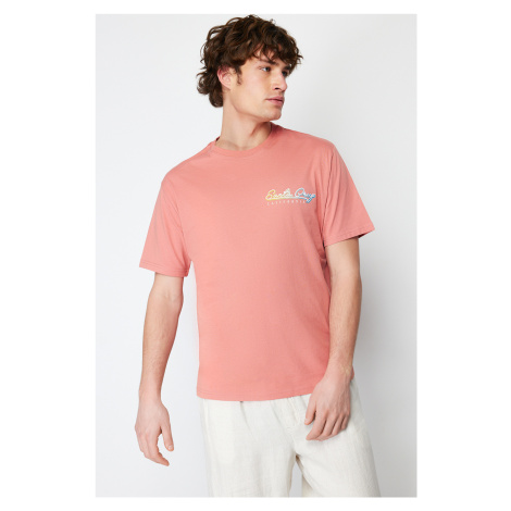 Trendyol Dusty Rose Oversize/Wide Cut Color Transitional Text Printed 100% Cotton T-shirt