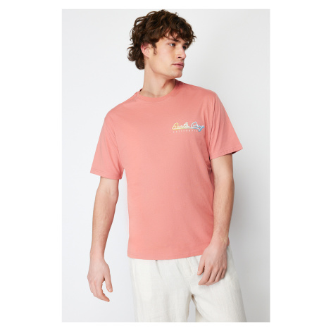 Trendyol Dusty Rose Relaxed/Comfortable Cut Color Gradient Text Printed 100% Cotton T-shirt