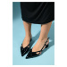 LuviShoes STEVE Čierne lakované kožené dámske sandále s nízkym opätkom