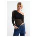 Trendyol Black Asymmetric Tulle Back Sheer Knitted Blouse