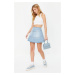 Trendyol Blue Flounce High Waist Mini Denim Skirt
