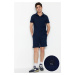 Trendyol Navy Blue Regular Cut Textured Fabric Labeled Polo Collar Tracksuit Set