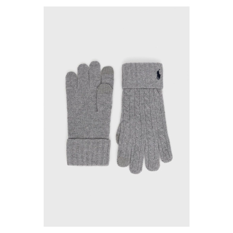 Vlnené rukavice Polo Ralph Lauren pánske, šedá farba