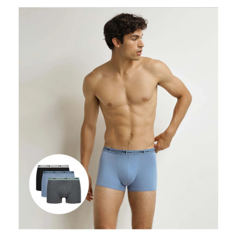 DIM COTTON STRETCH BIO BOXER 3x - Pánske boxerky z organickej bavlny 3 ks - sivá - modrá - čiern
