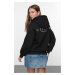 Trendyol Black Hooded Back Printed Oversize/Wide Fit Thick Inside Fleece Knitted Sweatshirt