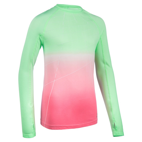 Dievčenské bežecké tričko at 500 skincare s dlhým rukávom neónovo-koralové