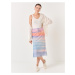 Jimmy Key Blue Sunset Pattern Mesh Midi Skirt