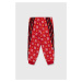 Detské bavlnené tepláky adidas x Disney červená farba, vzorované