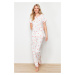 Trendyol White-Red Heart Knitted Pajamas Set