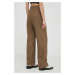 Nohavice s prímesou vlny Herskind Logan dámske, hnedá farba, široké, vysoký pás