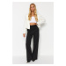 Trendyol Black Striped Straight Fit High Waist Knitted Pants