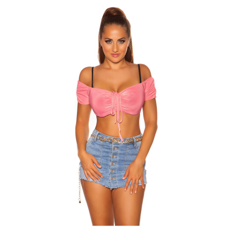 Sexy KouCla Off Shoulder Crop Top NEONPINK Einheitsgroesse