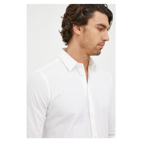 Košeľa Sisley pánska, biela farba, slim, s klasickým golierom