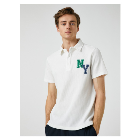 Koton College T-Shirt Polo Neck Button Detailed Embroidered.