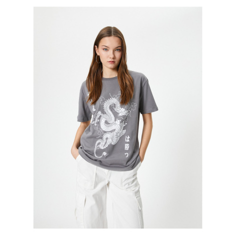 Koton Dragon Print T-Shirt Comfort Fit Short Sleeve Crew Neck