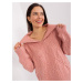 Dusty pink cable knit sweater with collar