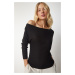 Happiness İstanbul Women's Black Boat Collar Knitwear Blouse