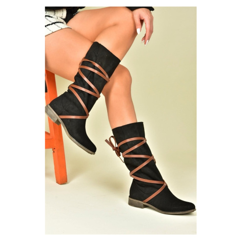 Fox Shoes Black/tan Suede Women's Boots with Lace-Up Detail