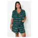 Trendyol Curve Emerald Green Patterned Shirt Collar Woven Pajama Set