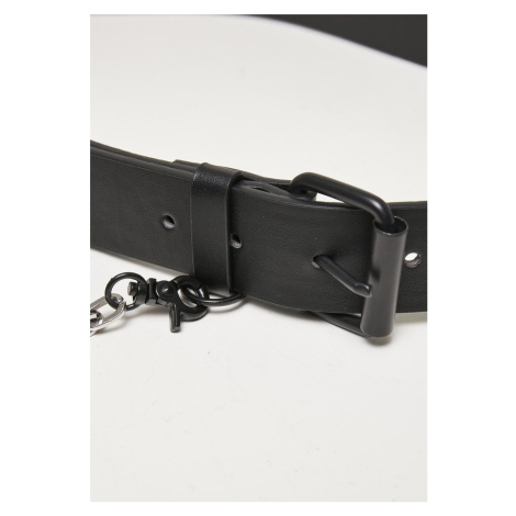Imitation leather strap with metal chain black
