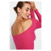 Trendyol Fuchsia Decollete Fitted/Situated Ribbed Flexible Knitted Blouse