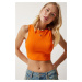 Happiness İstanbul Women's Orange Barter Neck Crop Knitted Blouse