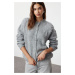 Trendyol Gray Oversize/Wide Pattern Soft Texture Shiny Glitter Embroidered Knitwear Cardigan