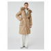 Koton Puffer Coat Plush Detailed Belted Snaps Hooded