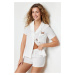 Trendyol White Cat Embroidered Viscose Woven Pajama Set