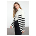 Trendyol Black Wide Pattern Soft Texture Striped Wide Pattern Knitwear Cardigan