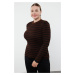 Trendyol Curve Brown Striped Ribbed Knit Sweater