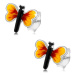 Strieborné 925 náušnice, malý motýlik, žlto-červené krídla, puzetky