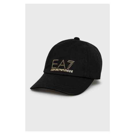 Bavlnená čiapka EA7 Emporio Armani čierna farba, s nášivkou