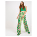 Green patterned fabric trousers with wide legs