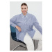 Trendyol Curve Navy Blue White Striped Stone Embroidered Double Collar Pocket Plus Size Shirt