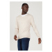 ALTINYILDIZ CLASSICS Men's Beige Melange Standard Fit Regular Fit V Neck Knitwear Sweater
