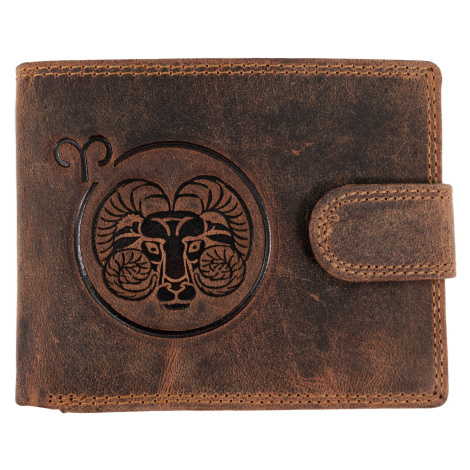 Wild Luxusná pánska peňaženka s prackou s obrázkom znamení zverokruhu - Baran - hnedá
