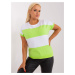 White and light green basic plus size ribbed blouse