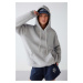 GRIMELANGE Adel Women's Fleece Inside Soft Relaxed Knitted 3 Thread Kangaroo Pocket Hooded Gray 