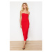 Trendyol Red Maxi Knitwear Strapless Dress